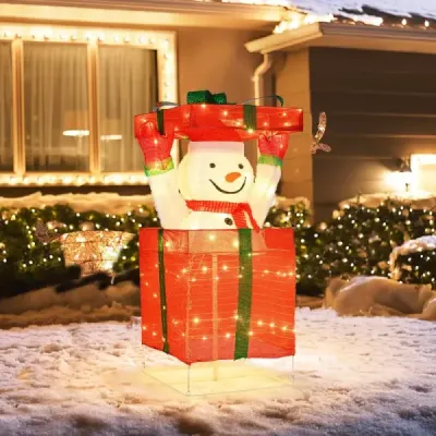 LED sněhulák v dárkové krabičce se 100 teplými bílými LED světly Osvětlená vánoční dekorace