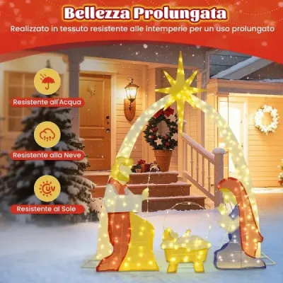 18m osvětlená betlémská scéna, předem smontovaná vánoční dekorace Svaté rodiny do zahrady, vícebarevná