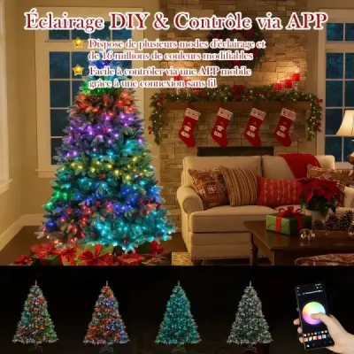 180 cm umělý vánoční stromeček s 370 vícebarevnými RGB světly ovládanými aplikací