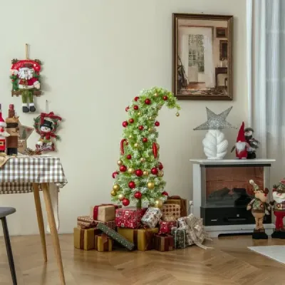 210 cm umělý vánoční stromek se světýlky a sněhem Vánoční stromek s ohýbacím vrškem