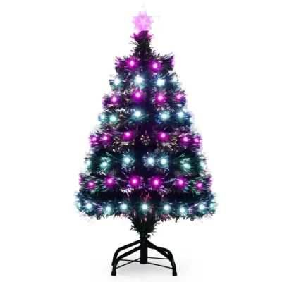 93 cm Předsvícený umělý vánoční stromek Vánoční stromek s různobarevnými skleněnými vlákny 96 fialových a bílých LED diod Zelený