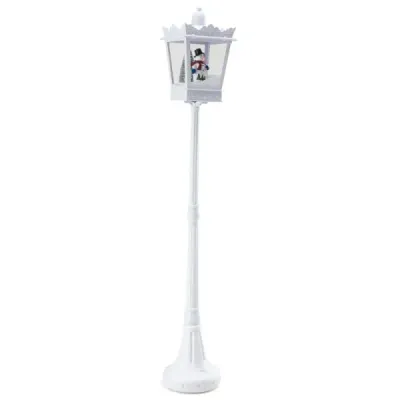 185 cm hudební vánoční pouliční lampa s teplými bílými LED světly a sněhovými efekty, bílá