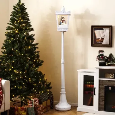 185 cm hudební vánoční pouliční lampa s teplými bílými LED světly a sněhovými efekty, bílá