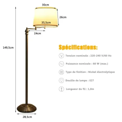 Stojací lampa Stojací lampa s podstavcem a stínidlem na čtení 35,5 x 152 cm Béžová barva