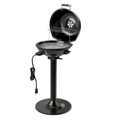Elektrický gril BBQ, přenosný stojan s odnímatelným nepřilnavým roštem, černý