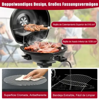 Elektrický gril BBQ, přenosný stojan s odnímatelným nepřilnavým roštem, černý