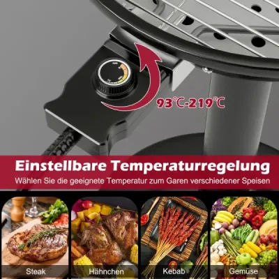 Elektrický gril BBQ, přenosný stojan s odnímatelným nepřilnavým roštem, černý