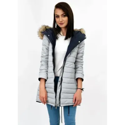 Oboustranná zimní bunda s kapucí MODA210 tmavěmodře-šedá