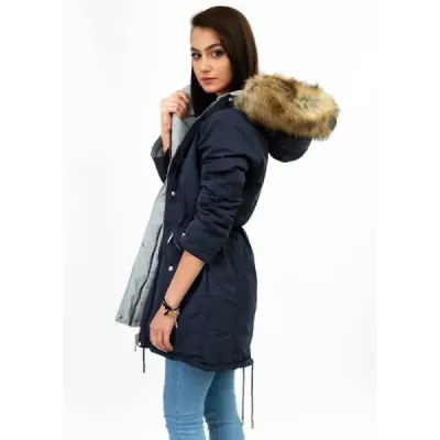 Oboustranná zimní bunda s kapucí MODA210 tmavěmodře-šedá