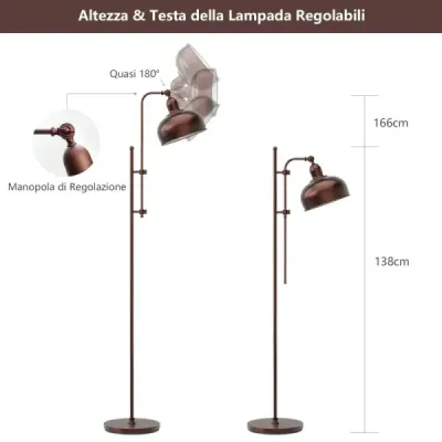 Stojací lampa s nastavitelnou výškou a hlavou lampy a kovovým rámem Čtecí lampa Stojací lampa