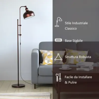 Stojací lampa s nastavitelnou výškou a hlavou lampy a kovovým rámem Čtecí lampa Stojací lampa