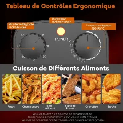 Fritéza 2000 W s objemem oleje 3 l, fritéza s nastavitelným termostatem 150–190 °C, černá