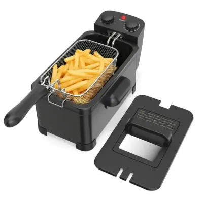 Fritéza 2000 W s objemem oleje 3 l, fritéza s nastavitelným termostatem 150–190 °C, černá