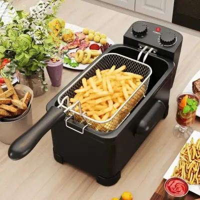 Fritéza 2000 W s objemem oleje 3 l, fritéza s nastavitelným termostatem 150–190 °C, černá