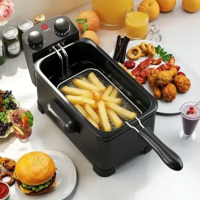 Fritéza 2000 W s objemem oleje 3 l, fritéza s nastavitelným termostatem 150–190 °C, černá