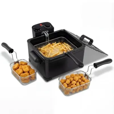 Fritéza 1700 W, elektrická fritéza 5 l, fritovací hrnec s 1 velkým a 2 malými košíky, černá