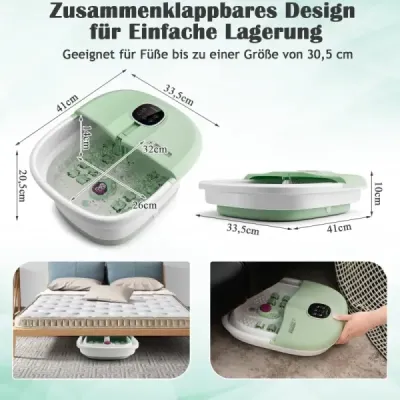 Klappbares Fußbad mit Wärme Fußbad mit Fernbedienung Massagegerät 33,5 x 41 x 20,5 cm Grün