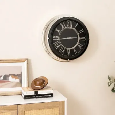 ? 45 cm Tiché nástěnné hodiny se stříbrným rámem a římským ciferníkem bez tíkání ? 45 cm