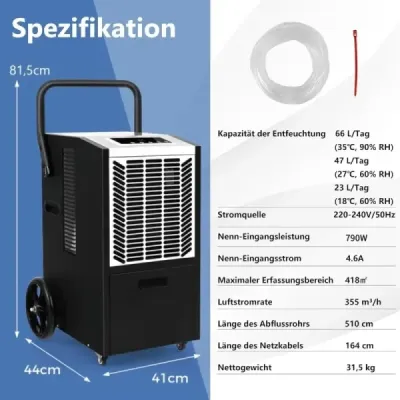 Odvlhčovač s výkonem 66 l/den s 24hodinovým časovačem, automatickým odmrazováním a restartem z paměti