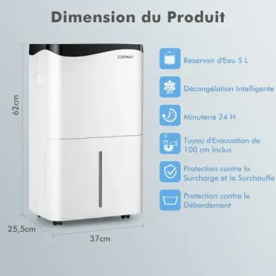 Odvlhčovač vzduchu Pokojový odvlhčovač vzduchu Mobilní odvlhčovač vzduchu elektrický Odvlhčovač vzduchu 25L/24h Velikost místnosti cca 60m²
