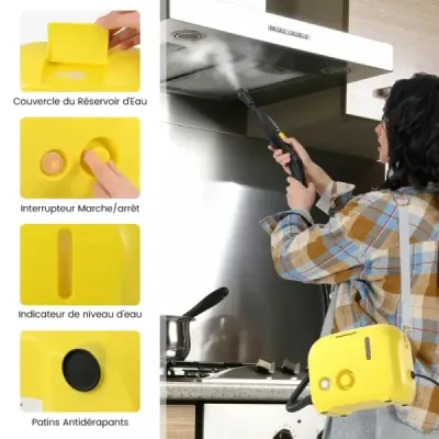 1500W parní čistič Tlak páry: 3 bary, doba zahřátí: 15 s, teplota: až 180 ℃ Ruční parní čistič žlutý