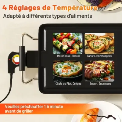 Gril Teppanyaki 1800W Elektrická grilovací deska s nepřilnavým povrchem, nastavitelným termostatem teploty a odkapávací miskou na tuk 100 cm