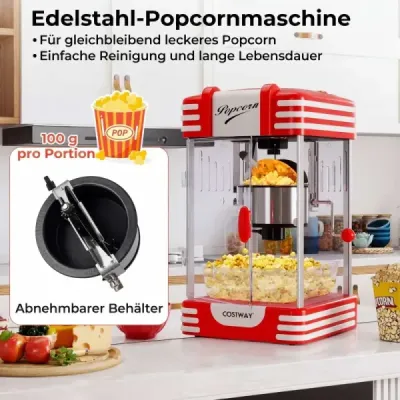 Retro stroj na popcorn 300 W ve stylu kina s ohřívacím světlem a ruční klikou