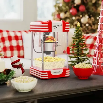 Retro stroj na popcorn 300 W ve stylu kina s ohřívacím světlem a ruční klikou
