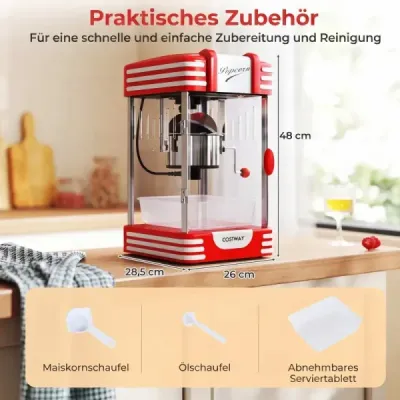 Retro stroj na popcorn 300 W ve stylu kina s ohřívacím světlem a ruční klikou