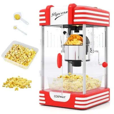 Retro stroj na popcorn 300 W ve stylu kina s ohřívacím světlem a ruční klikou