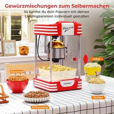 Retro stroj na popcorn 300 W ve stylu kina s ohřívacím světlem a ruční klikou