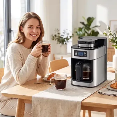 Filtrůvka se skleněnou konvicí na 8 šálků – kompaktní kávovar s funkcí mletí a vaření kávy