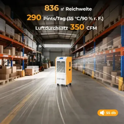 Odvlhčovač vzduchu 90 l/den, stavební odvlhčovač pro komerční použití, s čerpadlem, odtokovou hadicí,
