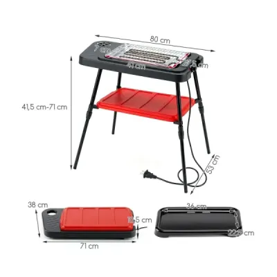 Elektrický gril 2 v 1, 2000 W, stojanový gril s dvojitou grilovací deskou a výškově nastavitelným stojanem