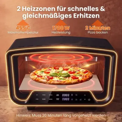 Elektrická pec na pizzu s výkonem 1700 W pro pizzy o průměru 30 cm, přístroj na pizzu s 8 programy a dotykovým displejem