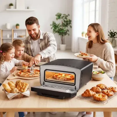 Elektrická pec na pizzu s výkonem 1700 W pro pizzy o průměru 30 cm, přístroj na pizzu s 8 programy a dotykovým displejem