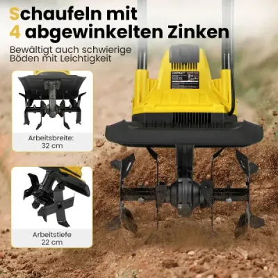 Elektrický kultivátor 750 W | Pracovní šířka 32 cm | Pracovní hloubka 22 cm | 380 ot./min Elektrický kultivátor s jističem 32,5 x 24 x 138 cm Žlutý