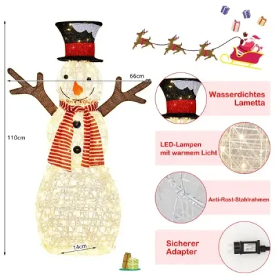 LED sněhulák s 80 LED světly vánoční dekorace vánoční figurka 66 x 14 x 110 cm