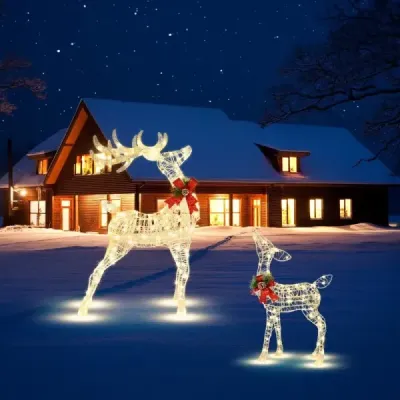 Předsvětlený vánoční sob malý zahradní dekorace s 50 LED světly a 4 kotvami do země