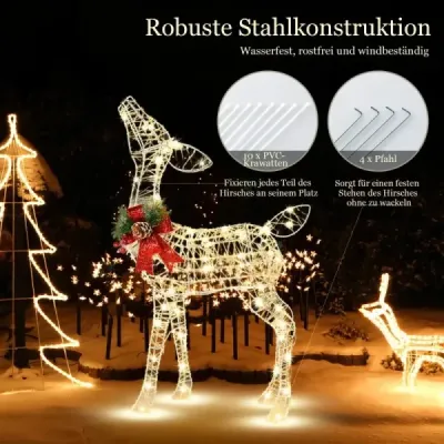 Předsvětlený vánoční sob malý zahradní dekorace s 50 LED světly a 4 kotvami do země