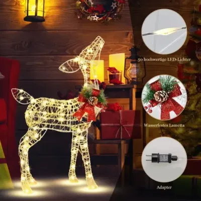 Předsvětlený vánoční sob malý zahradní dekorace s 50 LED světly a 4 kotvami do země