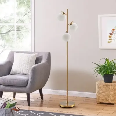 3-světelná stojací lampa s praktickým nožním spínačem a paticí žárovky E27 Lampa na čtení