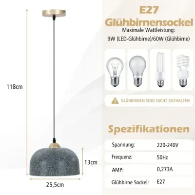 Stropní svítidlo s nastavitelným závěsným kabelem a paticí E27 závěsné svítidlo šedé