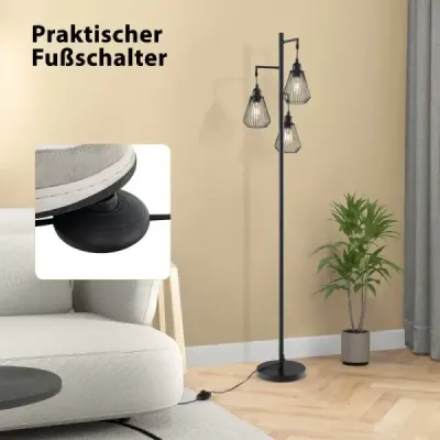 Moderní stojací lampa 169 cm průmyslová stojací lampa se 3 stínítky 25 x 168 cm černá