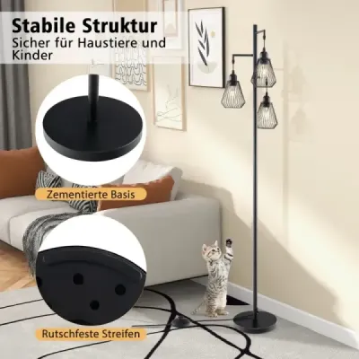 Moderní stojací lampa 169 cm průmyslová stojací lampa se 3 stínítky 25 x 168 cm černá