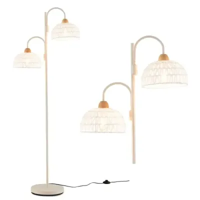 Stehlampe mit 2 Lichtern & Fußschalter 350° Drehbare Baumlampe Gewebten Lampenschirmen