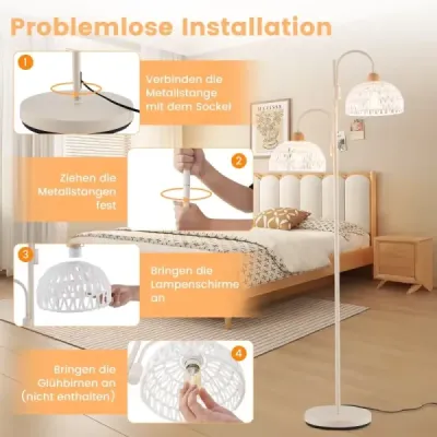 Stehlampe mit 2 Lichtern & Fußschalter 350° Drehbare Baumlampe Gewebten Lampenschirmen