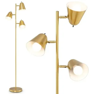163cm stojací lampa se 3 žárovkami E27 a 360° nastavitelným stínidlem Stojací lampa zlatá