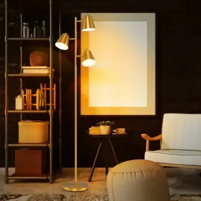 163cm stojací lampa se 3 žárovkami E27 a 360° nastavitelným stínidlem Stojací lampa zlatá