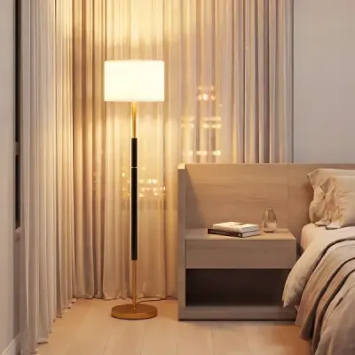 Stojací lampa 165 cm, stojací lampa s lněným stínidlem, objímkou ​​E27 a nožním spínačem